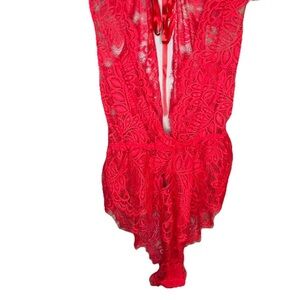 Seven Til Midnight Red Mesh & Eyelash Lace Teddy Bodysuit Women’s Medium
